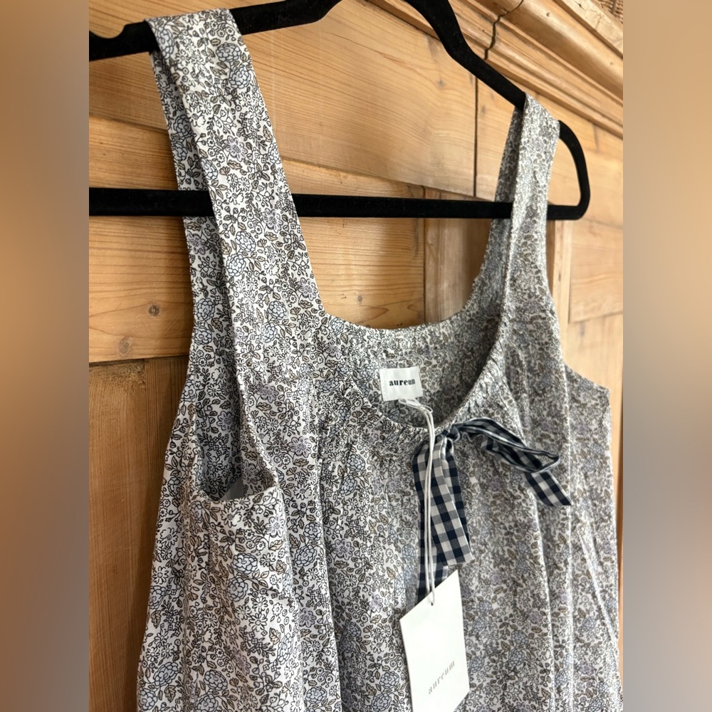 AUREUM from ShopDahl blue & White Floral  Dress with Gingham Bow